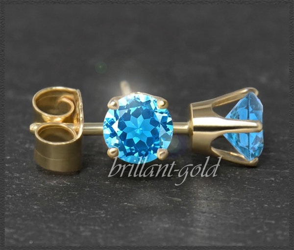 Preview: Ohrstecker 585 Gold, Topas aquamarin-blau 4,5,6,7mm